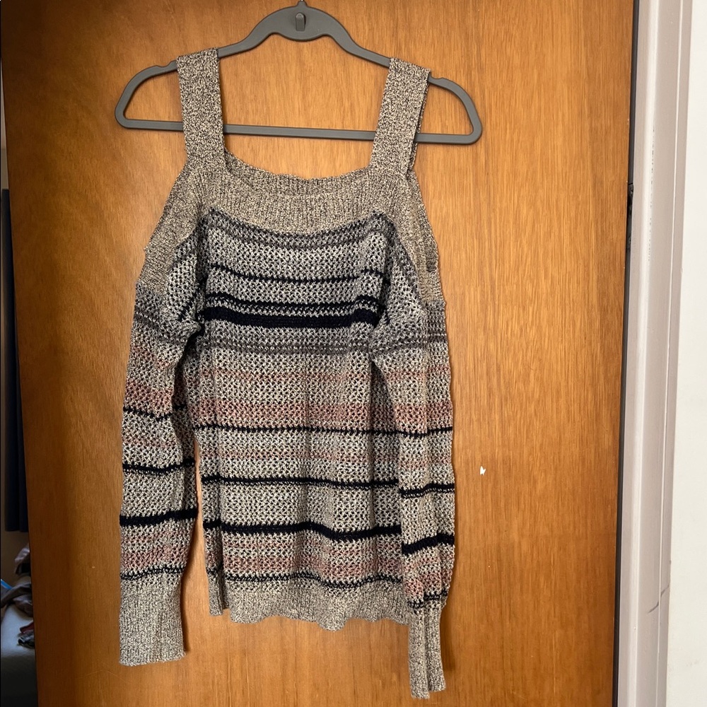 Maurices Striped Off-Shoulder Sweater in Gray and Pink